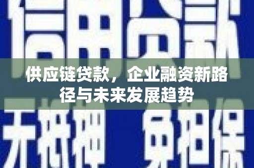绩溪供应链贷款，企业融资新路径与未来发展趋势